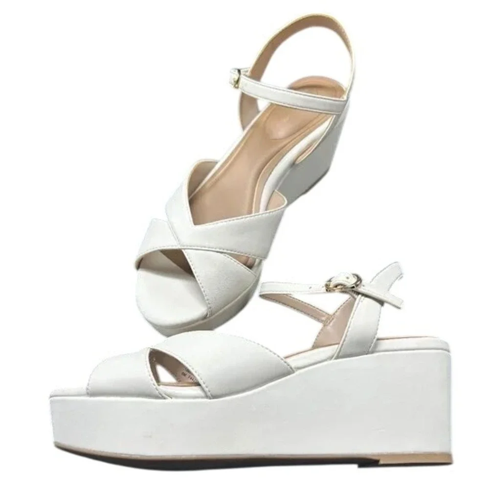 Giani Bernini Jayleen White Linen Platform Wedge Sandals Womens Sz 7.5M NEW - Picture 4 of 12